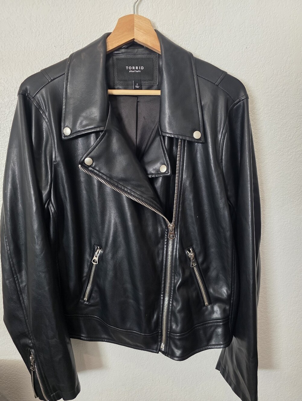 Torrid Black Vegan Leather Biker Jacket with Silver Hardware